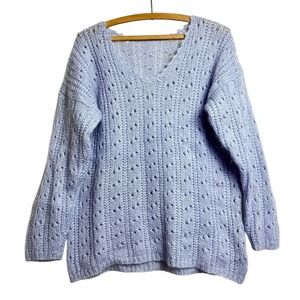 VTG‎ handmade lilac purple open knit wool sweater soft girl angora lavender M